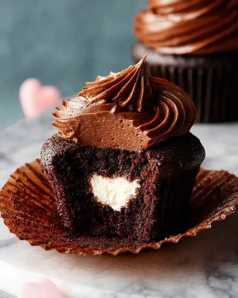 Whipped Cream-Filled Chocolate Cupcakes With Chocolate Ganache Frosting 2 Close-up of chocolate cupcake batter being poured into liners