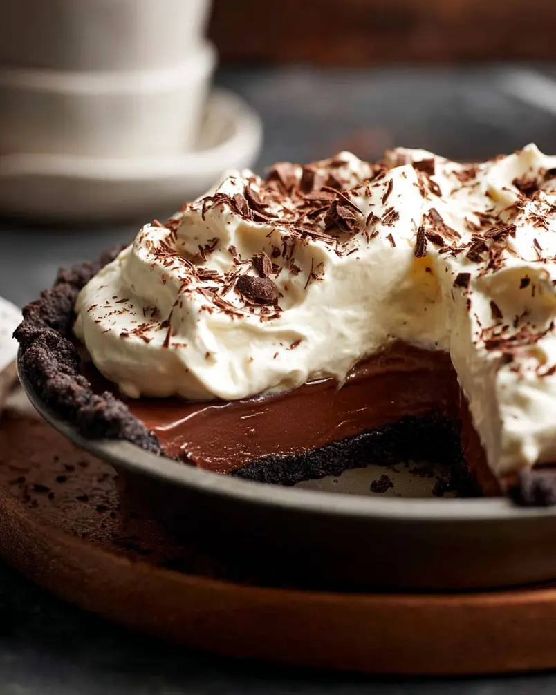 Chocolate Cream Pie 3 Whisking chocolate filling ingredients in a saucepan