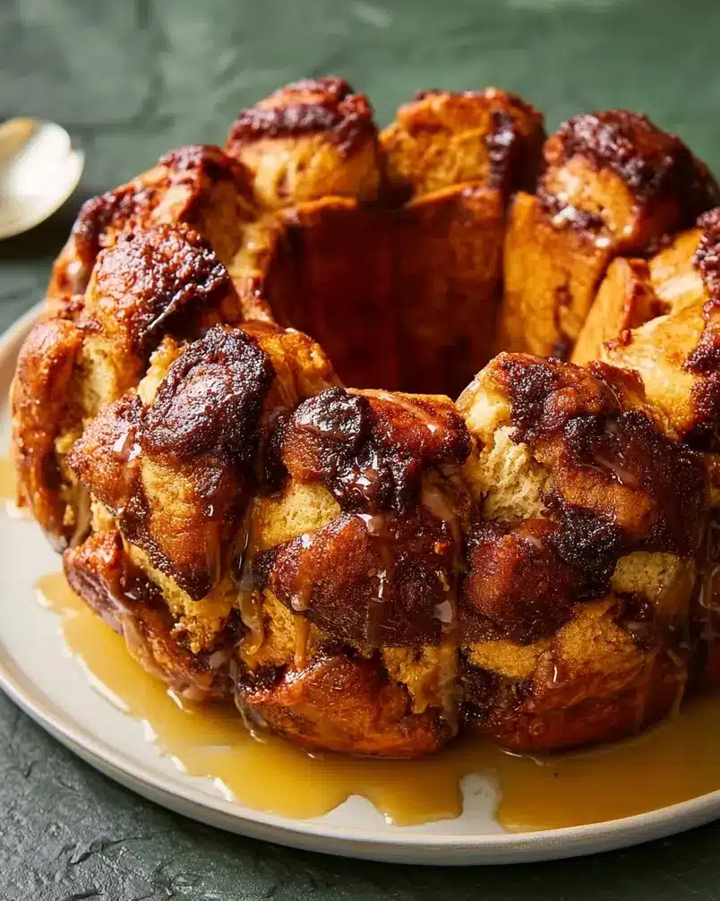 Best Monkey Bread 3 Monkey bread baking in a bundt pan, bubbling with caramel