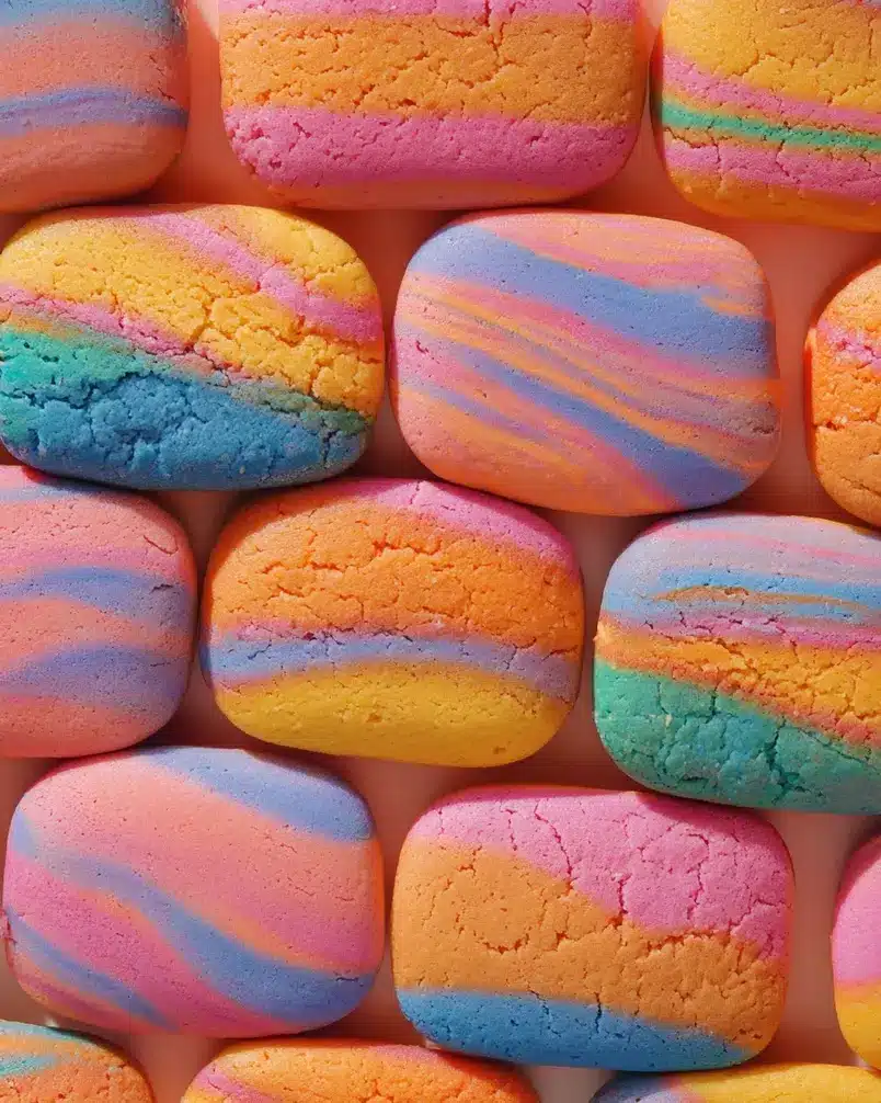 Technicolor Cookies 3 Close-up of technicolor cookies baking on a tray in the oven