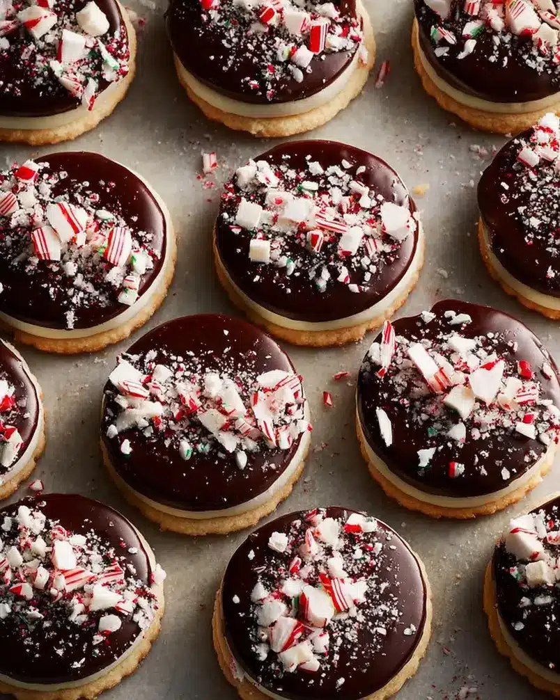 Peppermint Patty Shortbreads 2 Close-up of ingredients for peppermint patty shortbreads laid out on a wooden surface, including butter, flour, sugar, and peppermint extract.