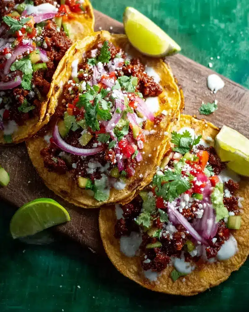 Easy Chorizo Street Tacos 3 Chorizo cooking in a skillet for easy chorizo street tacos.