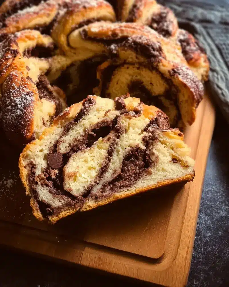 Chocolate Babka 3 Chocolate babka dough being rolled and filled