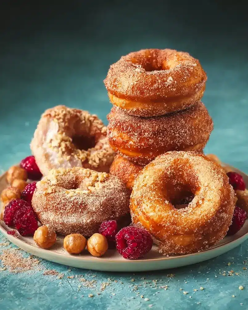 Biscuit Donuts 3 A batch of golden-brown biscuit donuts being gently placed into hot oil for frying.