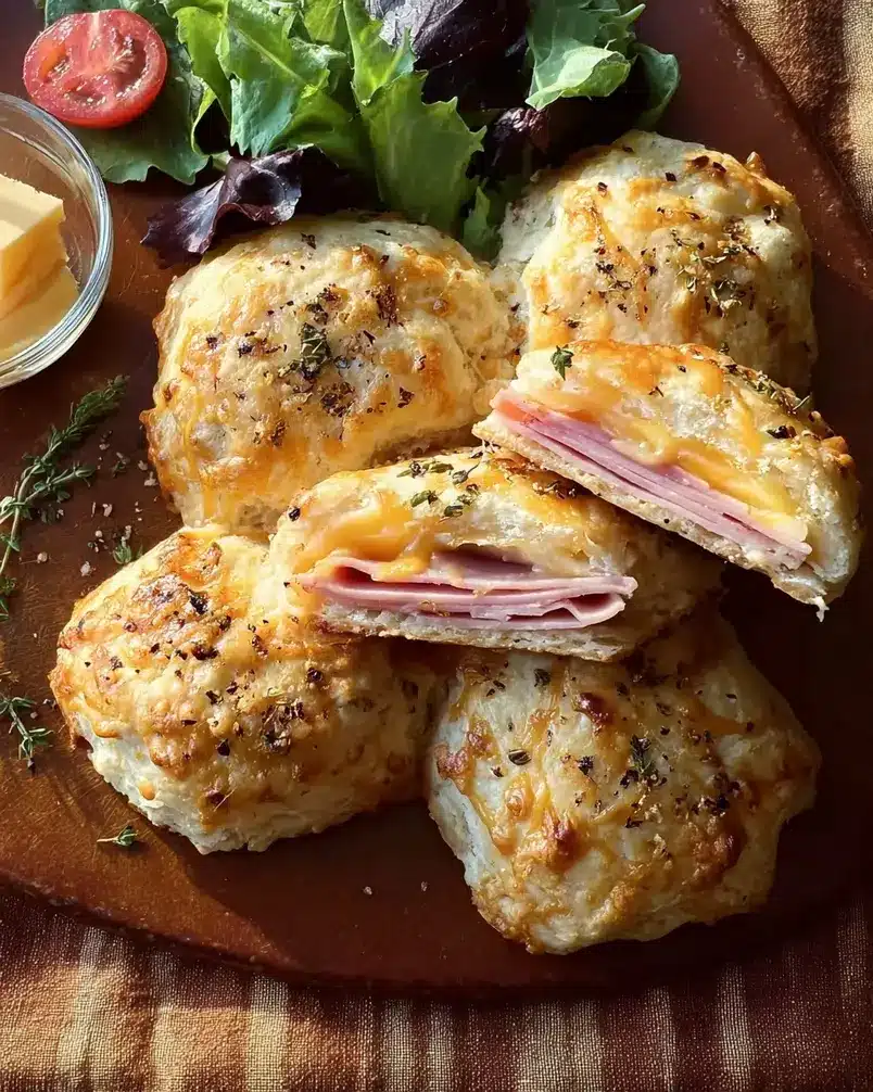 Easy Ham and Cheese Biscuits 3 Dough for easy ham and cheese biscuits being cut and placed on a baking sheet