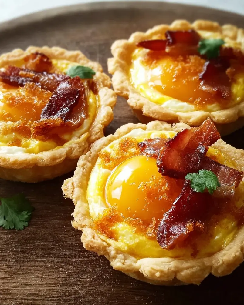 Bacon and Egg Breakfast Tarts 3 Bacon and egg breakfast tarts baking in oven