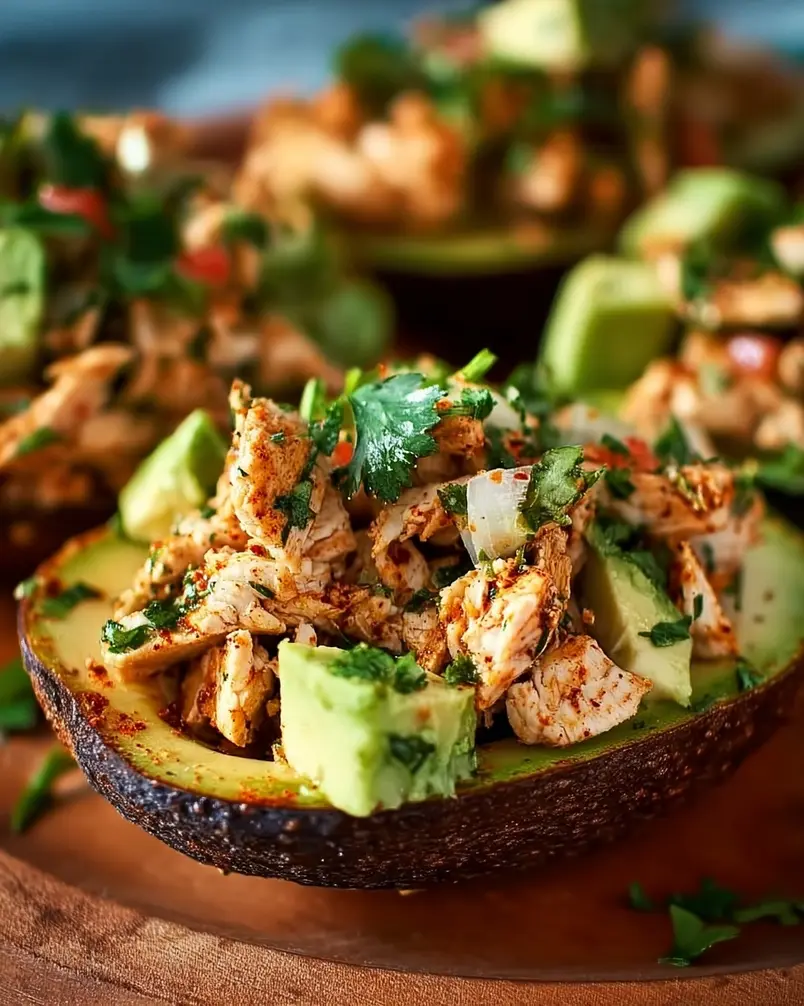 Mexi-Chicken Avocado Cups 3 A colorful bowl of Mexi-Chicken Avocado Cup filling