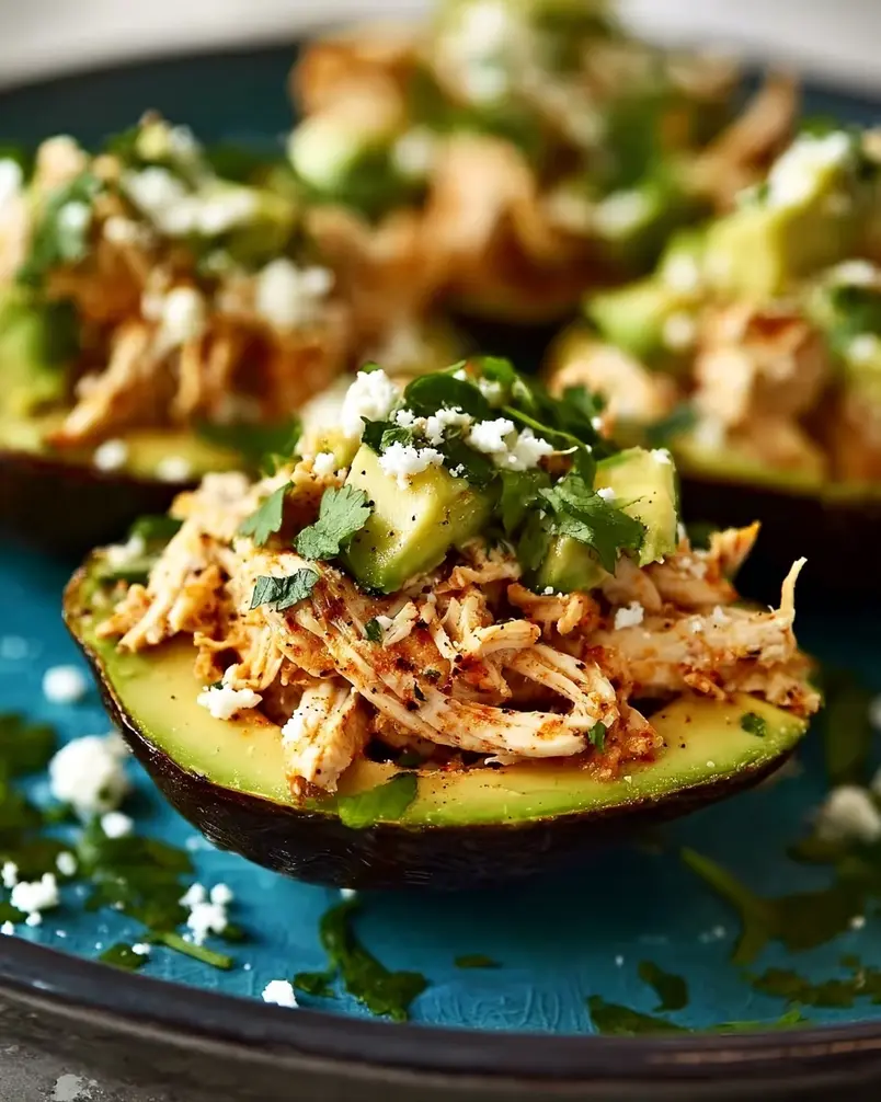 Mexi-Chicken Avocado Cups 2 Mexi-Chicken Avocado Cups being prepared with colorful ingredients