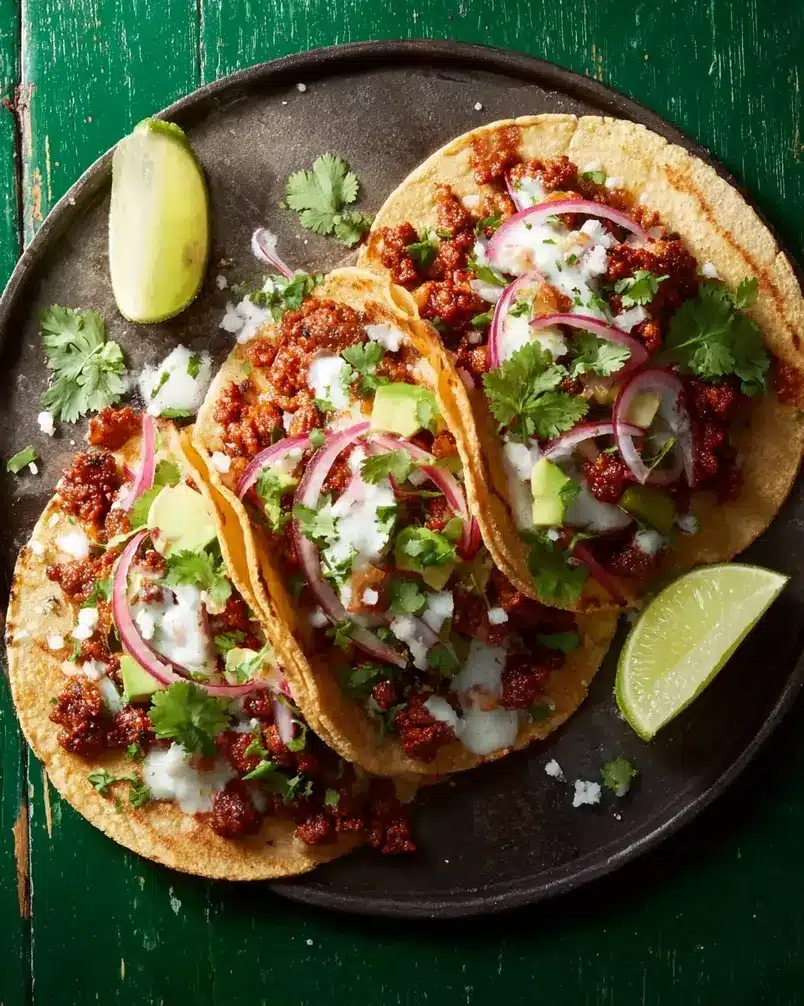 Easy Chorizo Street Tacos 3 Sizzling chorizo cooking in a skillet for easy chorizo street tacos