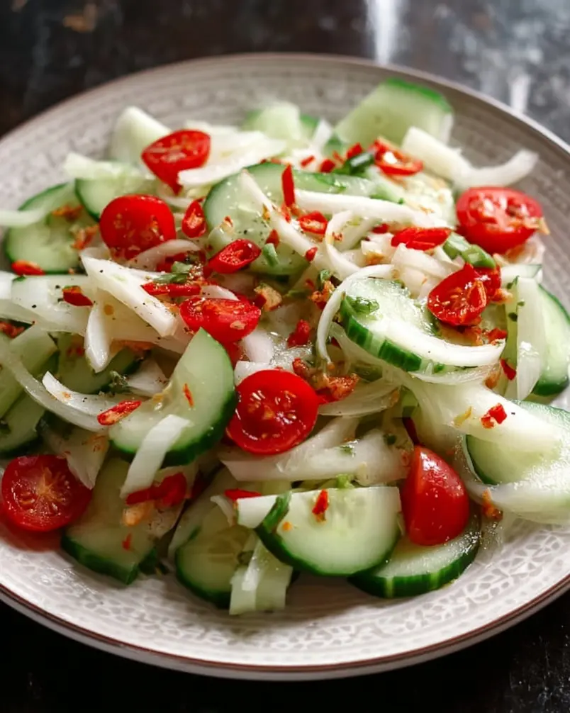 Summer Cucumber Jicama Salad 3 A bowl of Summer Cucumber Jicama Salad with dressing being tossed.