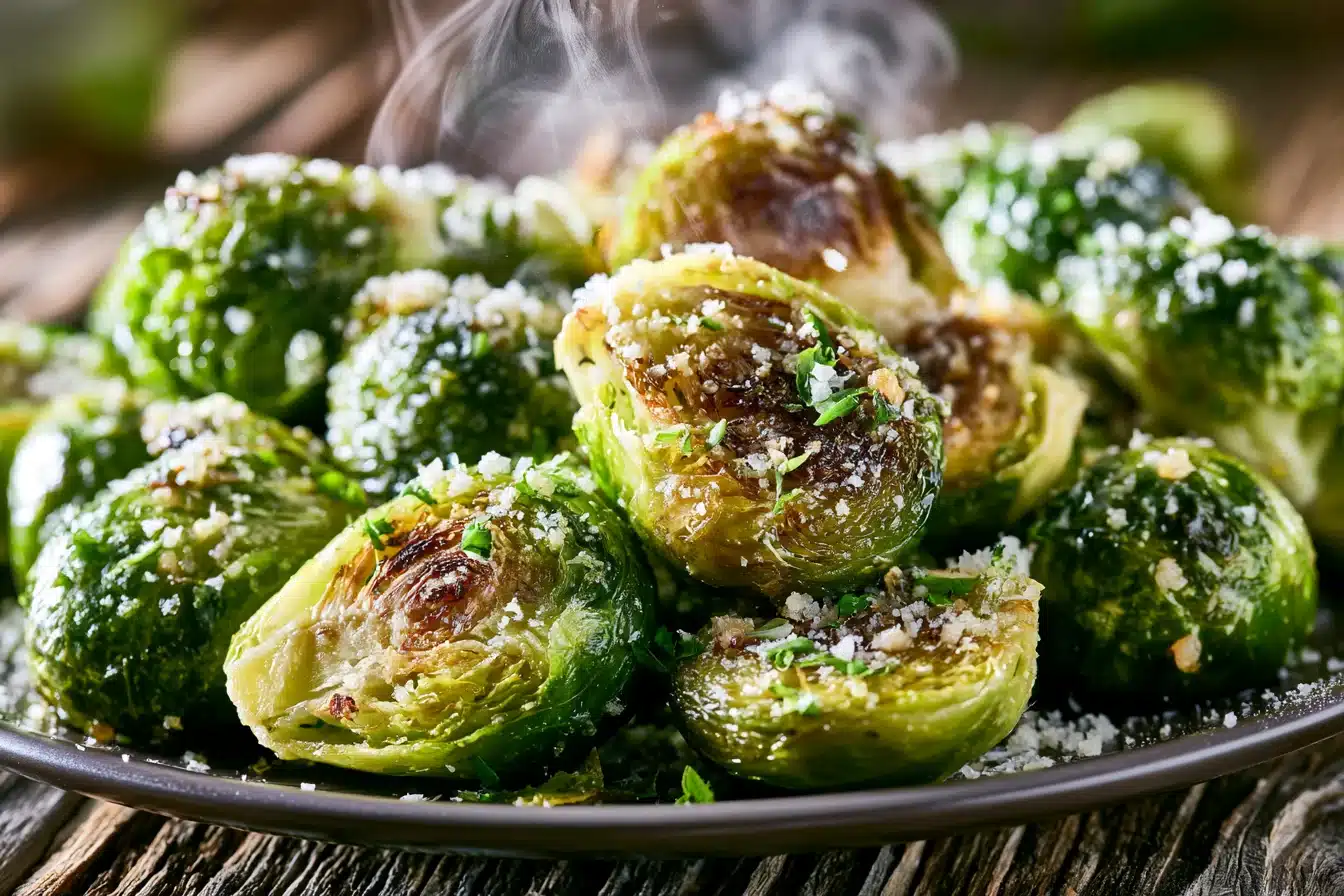 Garlic Parmesan Roasted Brussels Sprouts 2 Garlic Parmesan Roasted Brussels Sprouts fresh from the oven