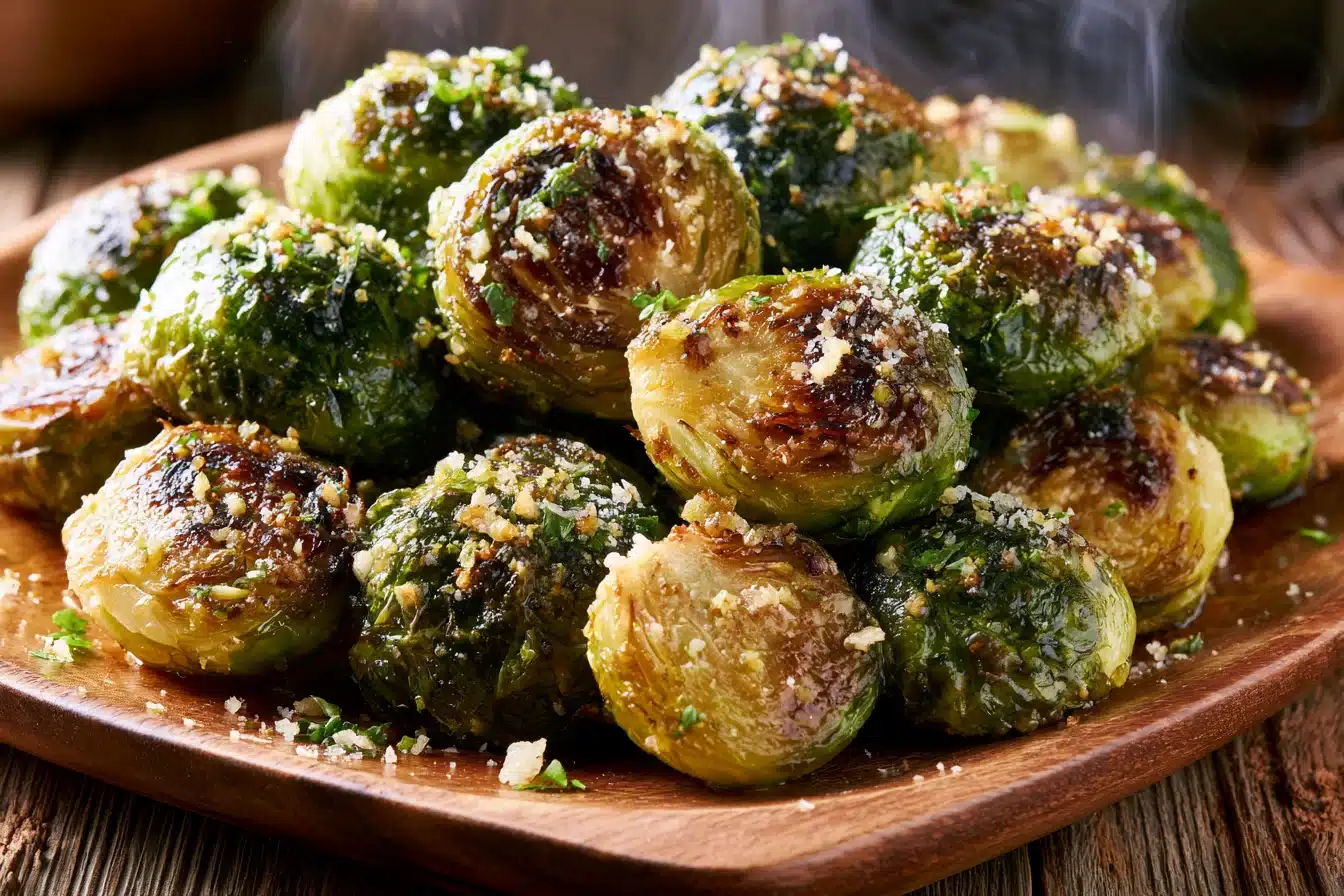 Garlic Parmesan Roasted Brussels Sprouts 3 Seasoning Brussels sprouts with garlic and Parmesan