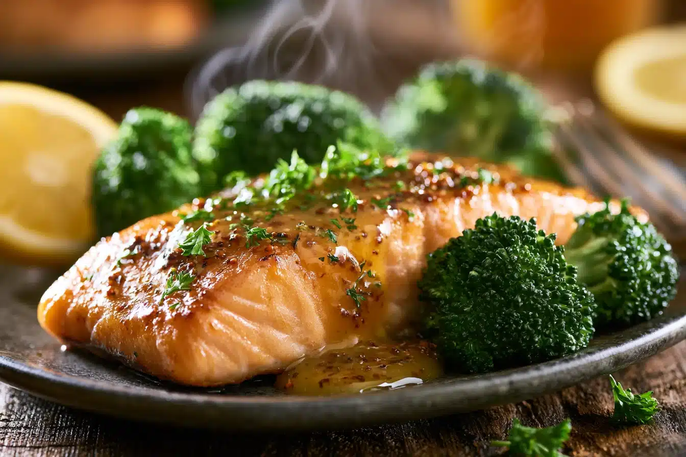 Honey Mustard Glazed Salmon with Broccoli 2 Honey Mustard Glazed Salmon with Broccoli