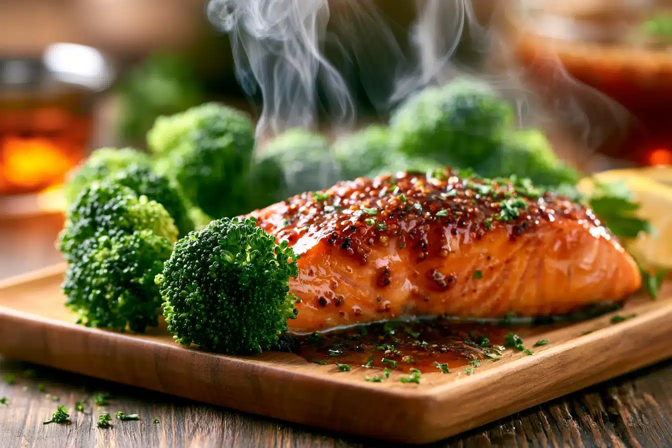 Honey Mustard Glazed Salmon with Broccoli 3 Honey Mustard Glazed Salmon with Broccoli