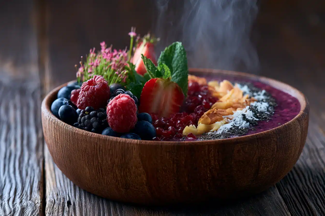 Berry Smoothie Bowl 3 Blending the Berry Smoothie Bowl ingredients in a high-speed blender