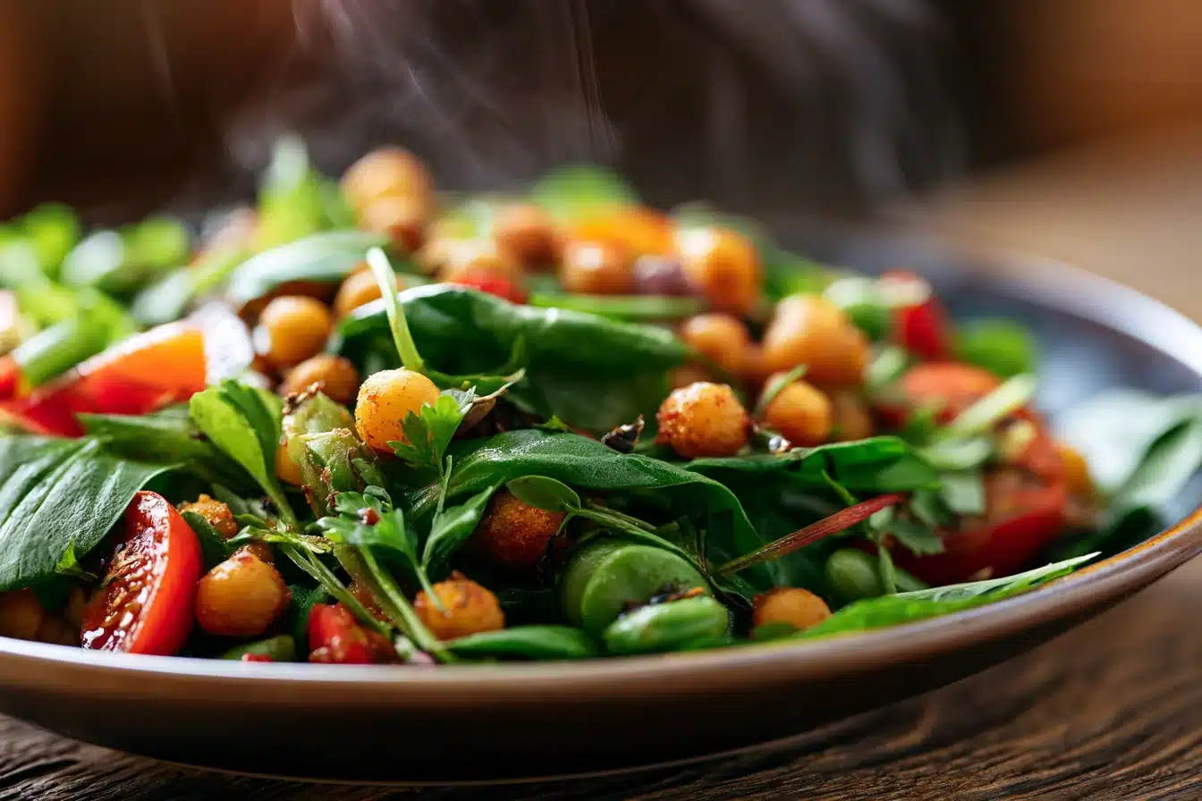 Crispy Chickpea Salad 2 Crispy Chickpea Salad with fresh vegetables and herbs