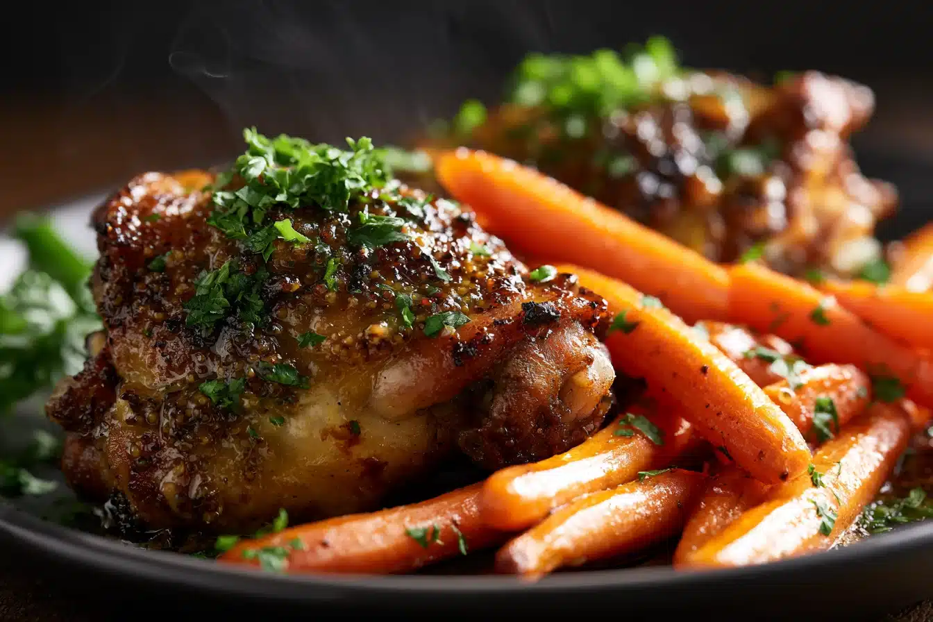 Honey Mustard Chicken Thighs with Roasted Carrots 2 Honey Mustard Chicken Thighs with Roasted Carrots
