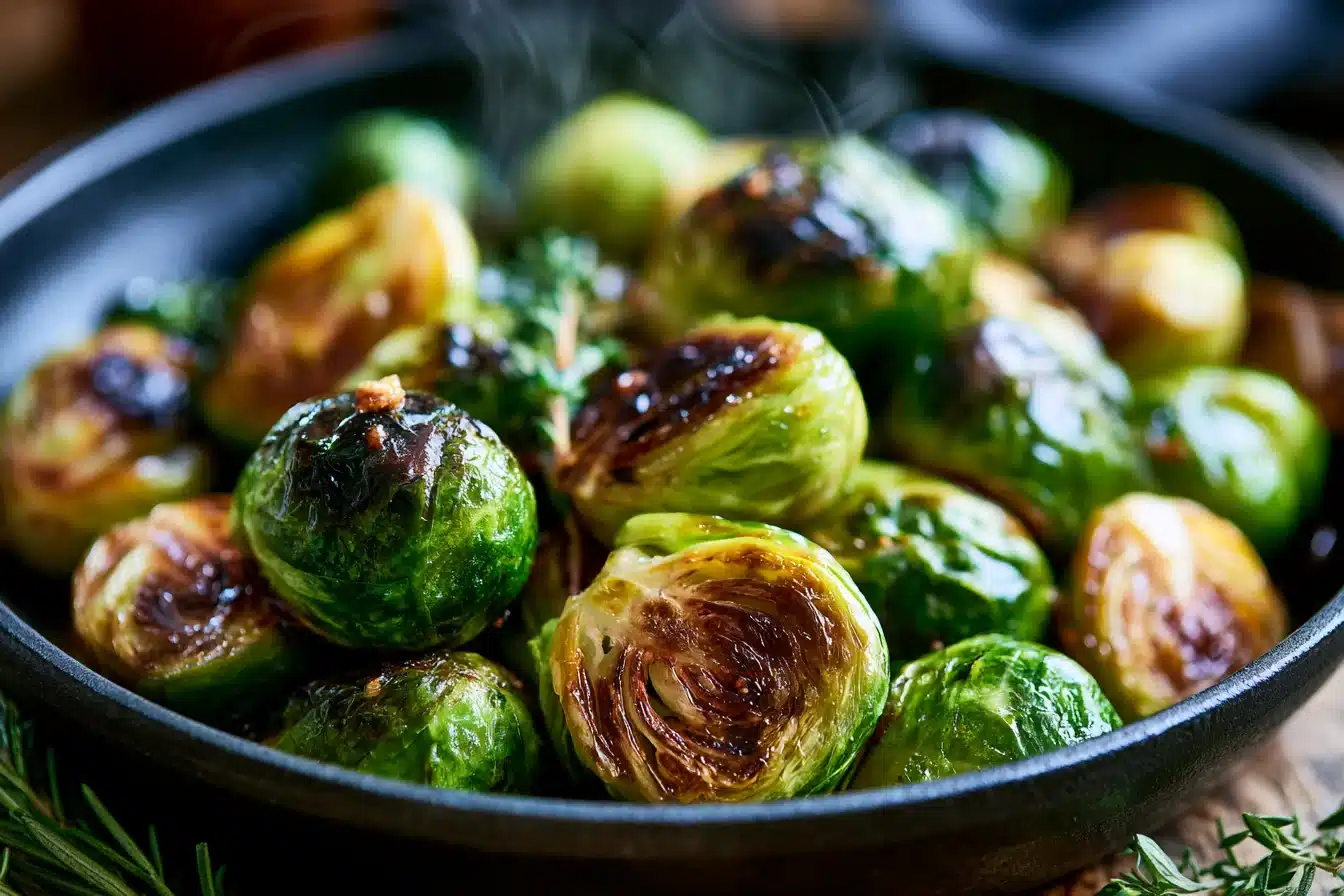Honey Sriracha Brussels Sprouts 2 Honey Sriracha Brussels Sprouts with crispy edges and glossy glaze
