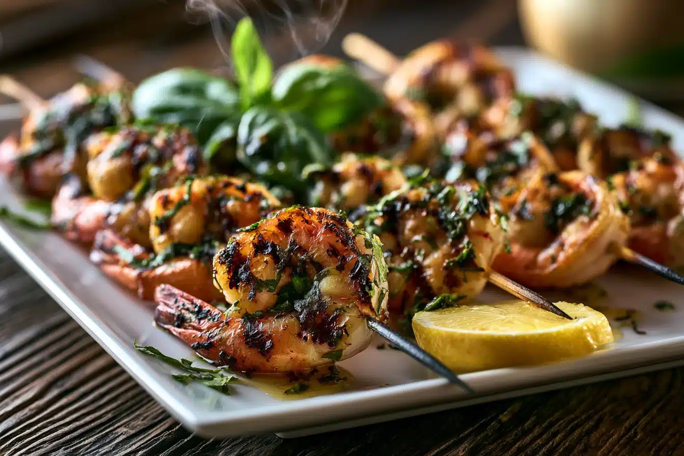 Lemon Basil Grilled Shrimp Skewers 2 Lemon Basil Grilled Shrimp Skewers