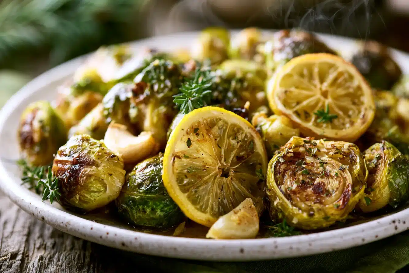 Lemon Garlic Roasted Brussels Sprouts 2 Lemon Garlic Roasted Brussels Sprouts