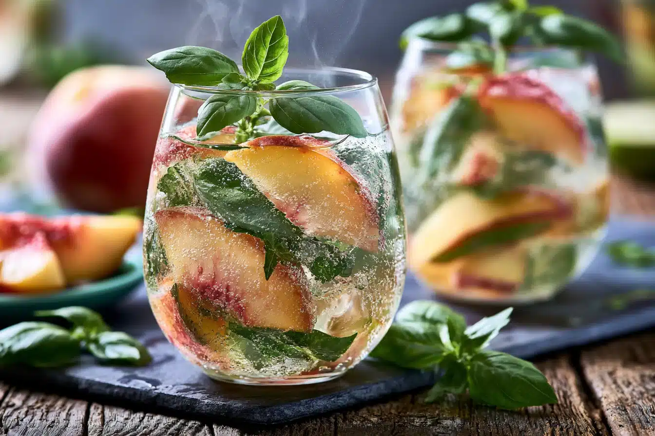 Peach and Basil Sparkling Water 2 Peach and Basil Sparkling Water